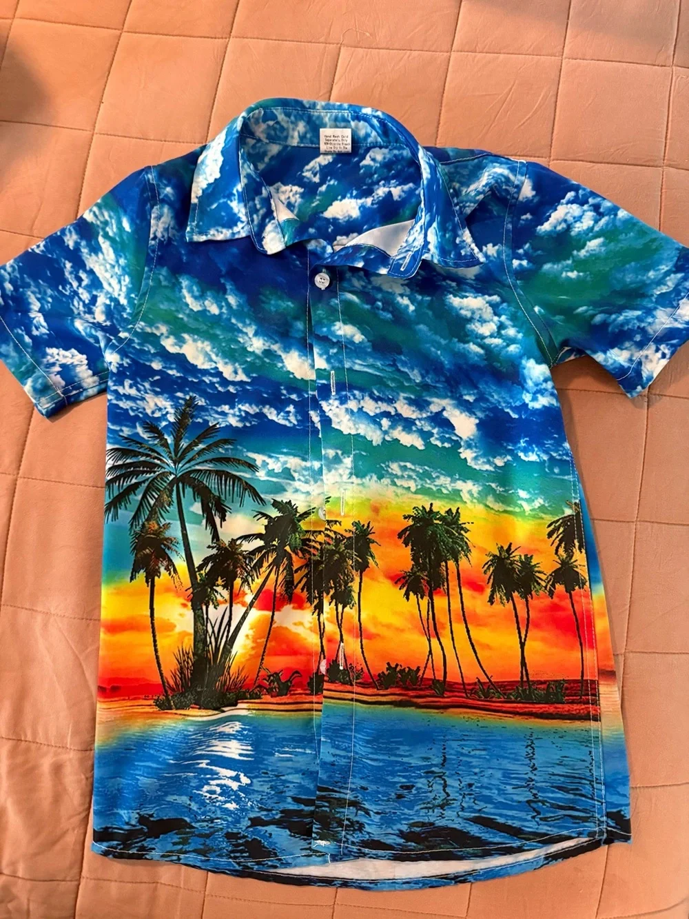 Kids Hawaiian Button-Up Shirt - Blue/Orange